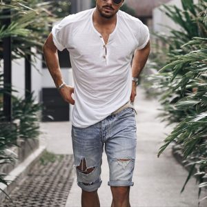 0063aa1ed1e7fc5c98fa9a75823e9450da20e9860b59c069c9087936c1ef7b76.jpg Holiday Casual Solid Color Breathable Henley T-Shirt