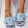 Women Blue Cartoon Shark Design Single Band Slides