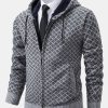 Diamond Pattern Zip Hooded Sweater
