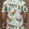 Men's Christmas Dinosaur Print Short Sleeve Hawaiian Shirt with Chest Pocket
