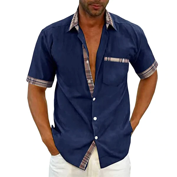EvalonrealmTM Men's Casual Plaid Collar Button Summer Shirt