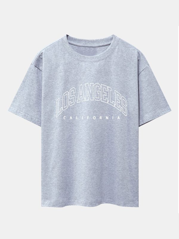 0a26fdff09314a25139507e581b99e07ead54e9b42c2c6548b460e81e15c0154.jpg Los Angeles Letter Print Drop Shoulder Oversize T-Shirt