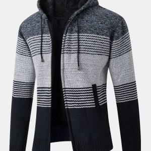 0b5916c99be86eeb046526588bdca1c20a22bf01f75d4c0fa6e0044e2bedceb2.jpg Zip Up Striped Hooded Sweater