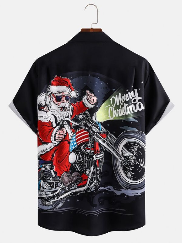 0caa124697c0d4f28e62d38b4313e9b1255b008fac467b62d9c8d979c24d170b.jpg Men's Santa Print Casual Short Sleeve Shirt with Breast Pocket