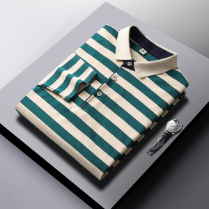 0f8dcd7e3a79ae2b70bc10814c1cb3b11723352fcaa71932b19a2288d3f8fef6.png Men's Lapel Striped Polo Shirt
