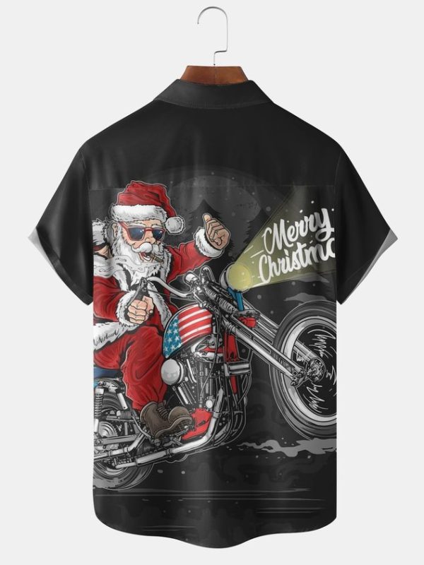 0fa953c87e48f272f37a08cc7745c342e21f5c36068e975974e3439375486410.jpg Men's Santa Print Casual Short Sleeve Shirt with Breast Pocket