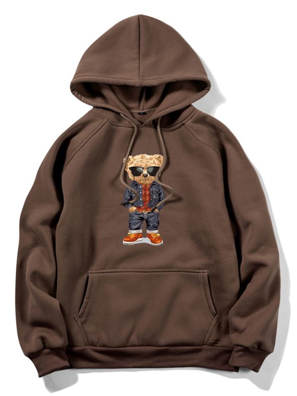 Denim Bear Print Hoodie