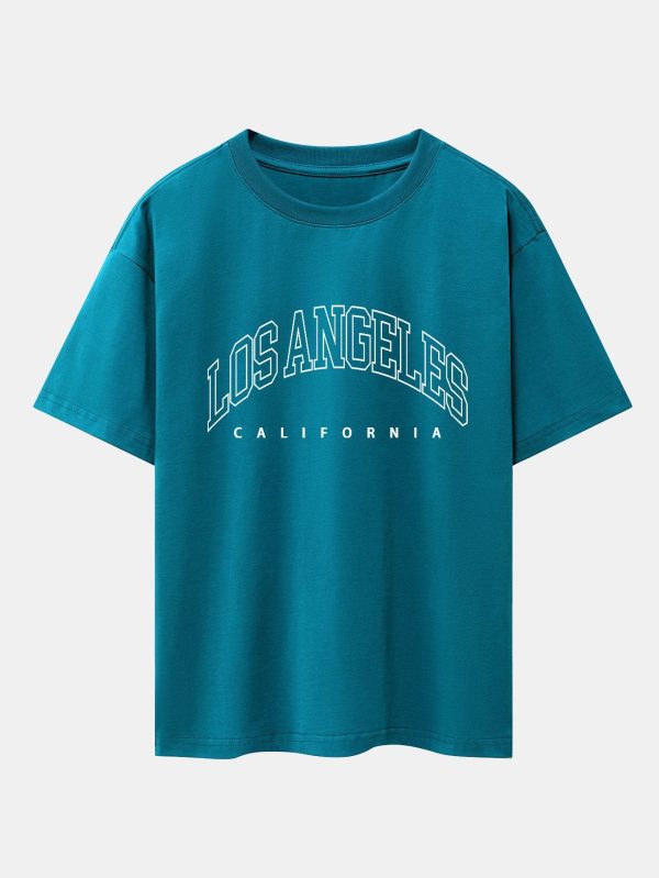 12757db174b052343fc92a55b74b9ec0ba41dacf88d99038dfb5312452ed1e01.jpg Los Angeles Letter Print Drop Shoulder Oversize T-Shirt