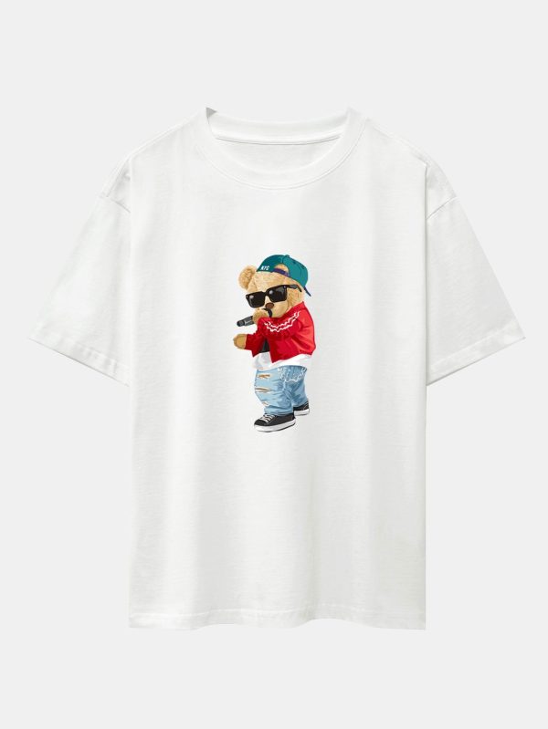Hip Hop Singer Bear Print Heavy Weight Oversize T-Shirt