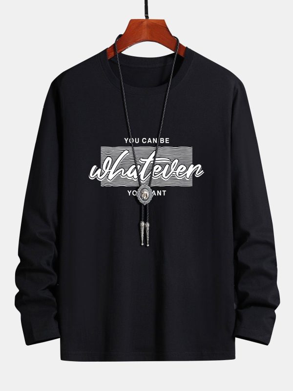 Long Sleeve Slogan Print Cotton T-Shirt