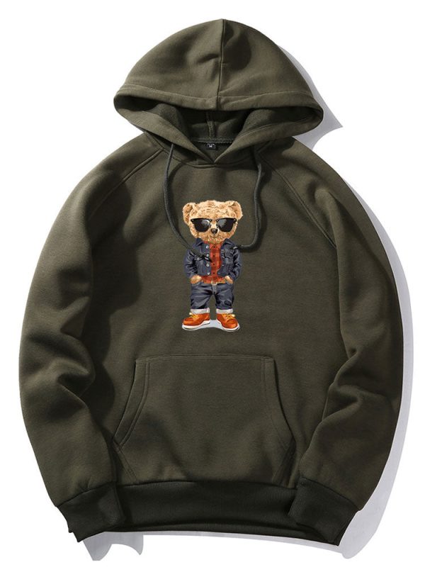 Denim Bear Print Hoodie