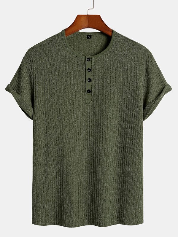 Muscle Fit Ribbed Henley Shirt