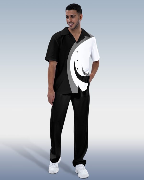 2991276d9cd94537e06dd19036b0d73e1dba84804f0fc66eafab5b876e07d36e.jpg Suitmens Men's Black & White Color Block Short Sleeve Trekking Suit