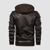 2a13d222e7de9d2dfd5d250db865cadd8696f6722251a937848c011d738d4080.jpg Men's Stand Collar PU Faux Leather Jacket 6 Pockets Motorcycle Bomber Fall Winter Jacket with a Removable Hood