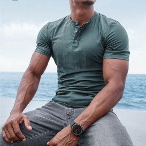 2a41f36274c39dd17b6365be7b37ed3ea13e09cd3976a0ae2a68a679f4047843.jpg Men's Spring/Summer Henley Stretch Slim T-Shirt