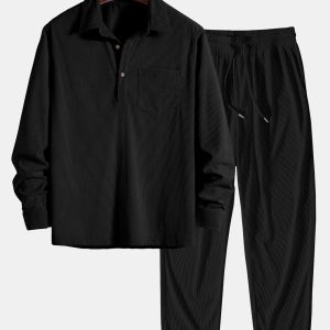 2b8e0a773ac8b5aec550caf7eca76c6bb28260d31253683ef330e3859450d986.jpg Long Sleeve Polo Collar Corduroy Shirt & Straight Leg Corduroy Pants