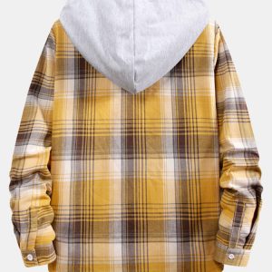2c09be3ad52f2bd1f67a7de11ef9b009c58e6c2daf44c7ab35f8ed00fb4ca807.jpg Curved Hem Contrast Hooded Plaid Shirts