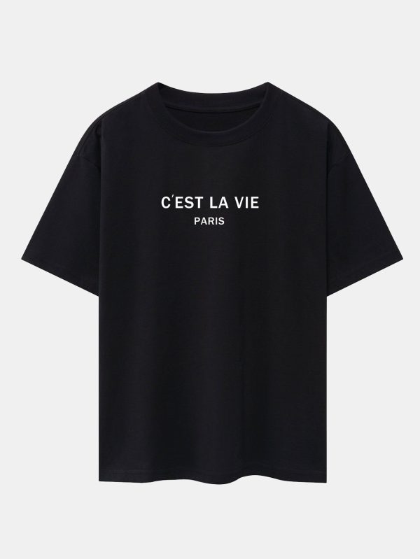 Paris Letter Print Dropped Shoulders Oversize T-Shirt
