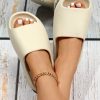 Women Single Band Slippers, Minimalist Beige EVA Slides For Indoor