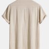 2ebee37fefa06a38e38aa160c1b5b672b9606683e230d6d394f222f0cb7242c4.jpg Linen Blend Striped Half Open Placket Henley Collar Shirt & Straight Leg Linen Pants