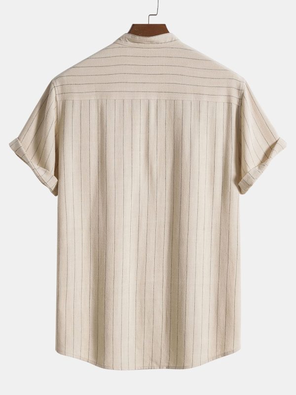 2ebee37fefa06a38e38aa160c1b5b672b9606683e230d6d394f222f0cb7242c4.jpg Linen Blend Striped Half Open Placket Henley Collar Shirt & Straight Leg Linen Pants