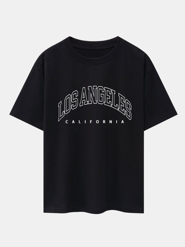 2f2943b8e0e99862a7e2f12d442f0f327f8558d6c6e96708cdd1094e62456a43.jpg Los Angeles Letter Print Drop Shoulder Oversize T-Shirt