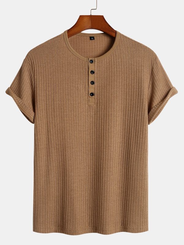 Muscle Fit Ribbed Henley Shirt