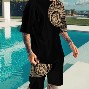 32cb156702f8775231ab95a6b26af714be9a0e8b0eeeb9ae6b135f9c429a85e5.png Men's Vintage Print Short Sleeve Two-Piece Set