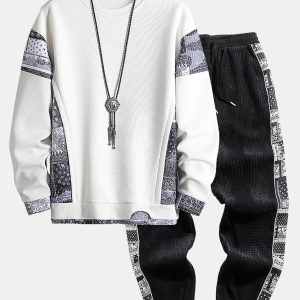 33500a46b2b0531917f8f9c59c90a6057200fb72ef43c302ce563735fc1cdcd8.jpg Paisley Print Panel Waffle Sweatshirt & Corduroy Paisley Print Panel Pants