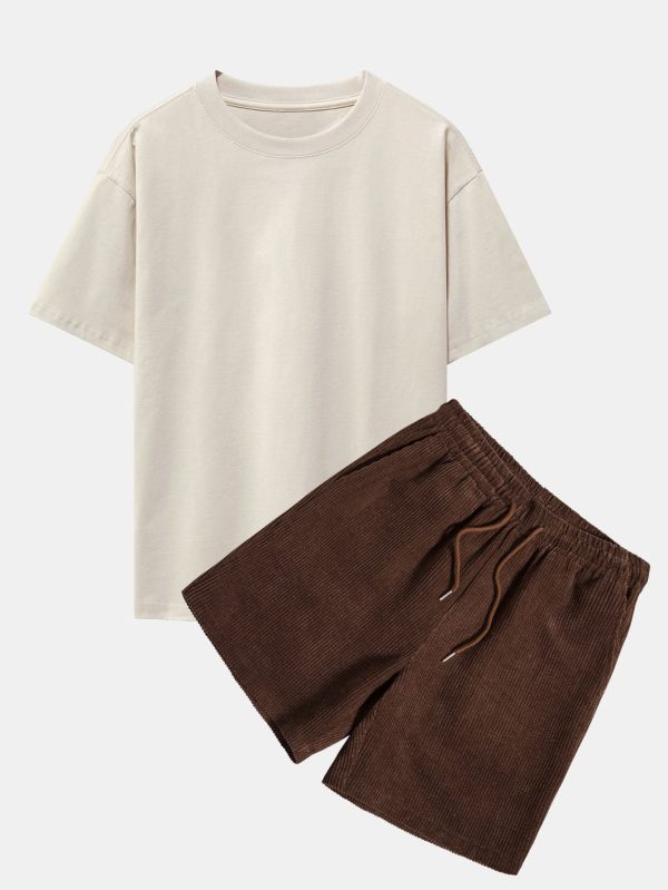 344392b4b8841772a8e6b01797f880c4dd0507b140cab9a0b74e5ceb30f04b92.jpg Slogan Back Print Oversize T-Shirt & Corduroy Shorts