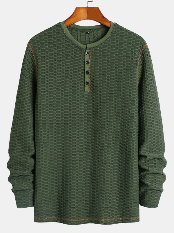 Long Sleeve Muscle Fit Knitted Textured Henley Shirt