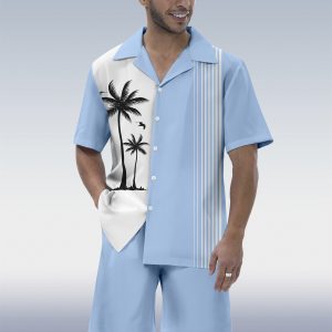 3abc680055a2d2cd7c58140441095a7d6b3644de46abf41c67062ae33a00ef08.jpg Men's Hawaiian Tiki Party Print Cuban Collar Short Sleeve Shirt Set 03