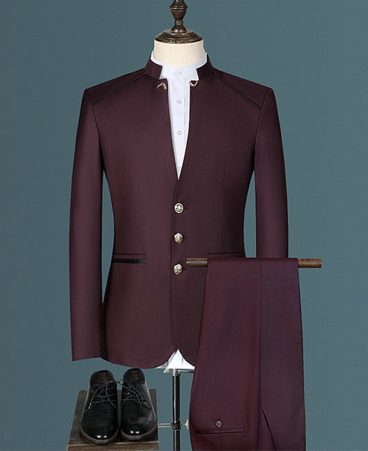 3d6e78e1f397de15a401d22bf5b3965e6727e9b7531f39c929d431d264114e6b.jpg Business Plain Mock Neck Button Front Blazer & Pants Set