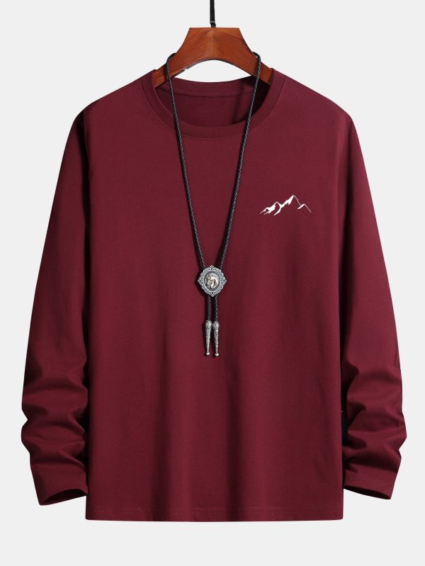 40223861294e9b538282c0b710966c00a12d0ffbe99c2ab2d2c3cf13e4c87391.jpg Long Sleeve Mountain Graphic Print Cotton T-Shirt