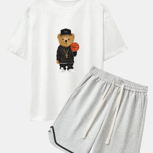 40b4d88350101daaccdb9ce3ee1db984c194e8a1cb035cb1dc6faed0ef4d15f7.jpg Basketball Bear Print Drop Shoulder Oversize T-Shirt & Jersey Basketball Shorts