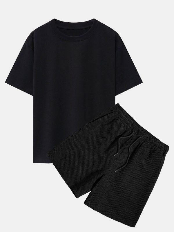 44c0cd0b50e8475fd65ba26171c022457c5734cec706c79c143b0ca26bb53b5d.jpg Slogan Back Print Oversize T-Shirt & Corduroy Shorts