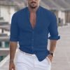 4783f2784e4e881b4a9a220459461f4aeb9d9021654cbccbf69f005f39c87850.jpg Men's Linen Solid Color Casual Stand Collar Long Sleeve Shirt