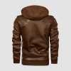 48fe74d861e7af1dffa3c93c84b85847310115edef50ba3b1fc32784bf8288dd.jpg Men's Stand Collar PU Faux Leather Jacket 6 Pockets Motorcycle Bomber Fall Winter Jacket with a Removable Hood