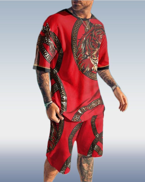4e5ecc9b11224d3011c1725afb415fc1f9b4ac37e3cf93899bc2fcc8b9c1e214.jpg Men's Tiger Print Short Sleeve Two-Piece Set 3 Colors