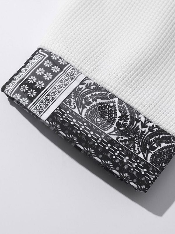 Paisley Print Panel Waffle Sweatshirt & Waffle Jogger Pants