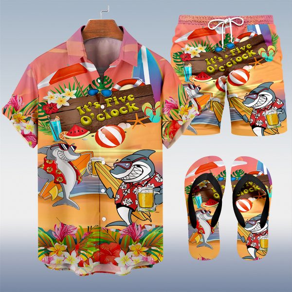 Suitmens Men's Men's Tiki Style Hawaiian Vacation Print Three-Piece Set 032