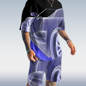 51c66fb22a9b98682d3ebad1cf66b3456d04643e76d74e07a4adaa04642d1b03.jpg Men's Fashion 3D Printing Short Sleeve Two-Piece Suit 3 Colors