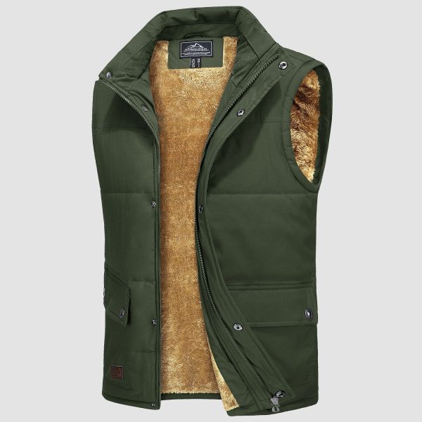 54ddd8abe85f38ada32f2a32263caa1030b9bdf7f63112dbcdccf3da8bdb1186.jpg Men's Outerwear Vests Sleeveless Winter Stand Collar Padded Vest Warm Fleece Lined