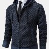 Diamond Pattern Zip Hooded Sweater