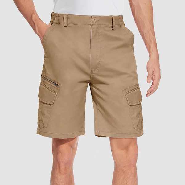 579c55e04866be3d089de1743f61d3516e46e7f2f58cd4439fd12d78134a3943.jpg Men Classic Cargo Lightweight Many Pockets Work Elastic Waist Casual Cotton Comfortable Shorts
