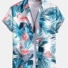 57ff78e9c9f432a42cc3a84543adf81e9d7bcdf837a95cc8c60b2ce1acff5906.jpg Flamingo Tropical Print Button Up Shirt & Short Length Swim Shorts