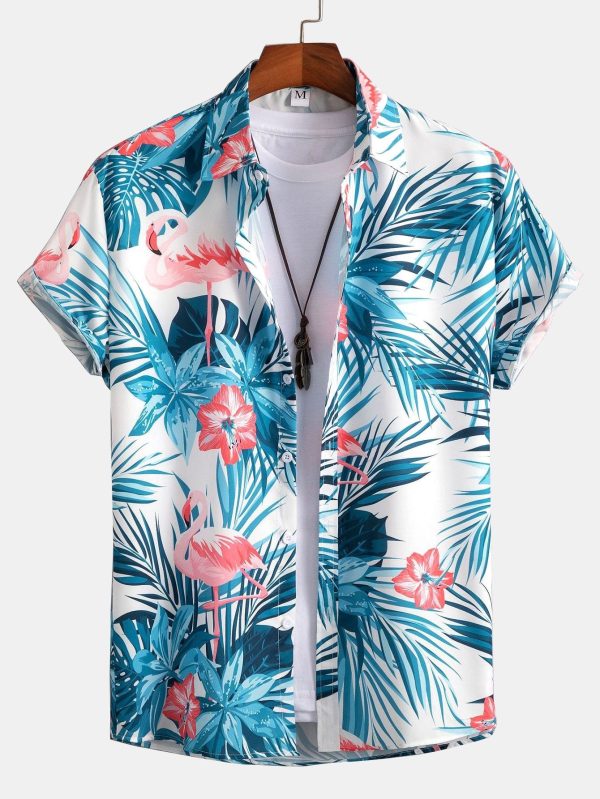 57ff78e9c9f432a42cc3a84543adf81e9d7bcdf837a95cc8c60b2ce1acff5906.jpg Flamingo Tropical Print Button Up Shirt & Short Length Swim Shorts