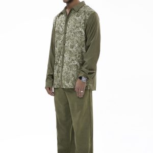 5a120da2f35e9131fab5ca778b3cd817e5544b40c2469e0c0b8cc9420d31c2d3.jpg Suitmens Long Sleeve Trousers Green Cashew Blossom Two-Piece Walking Set