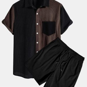 5c69e10f21ed0460e4719e5e610fe3d514049aa1463205be18d9df748677845f.jpg Short Sleeve Two-Tone Corduroy Shirt & Corduroy Shorts