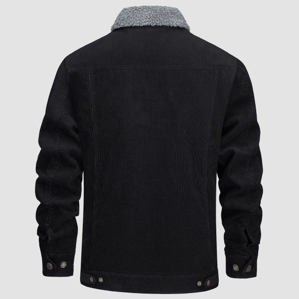Men's Corduroy Jacket Sherpa Lined Cargo Jackets Cotton Turn Down Collar Winter Warm Casual Work Coat with 5 Pockets